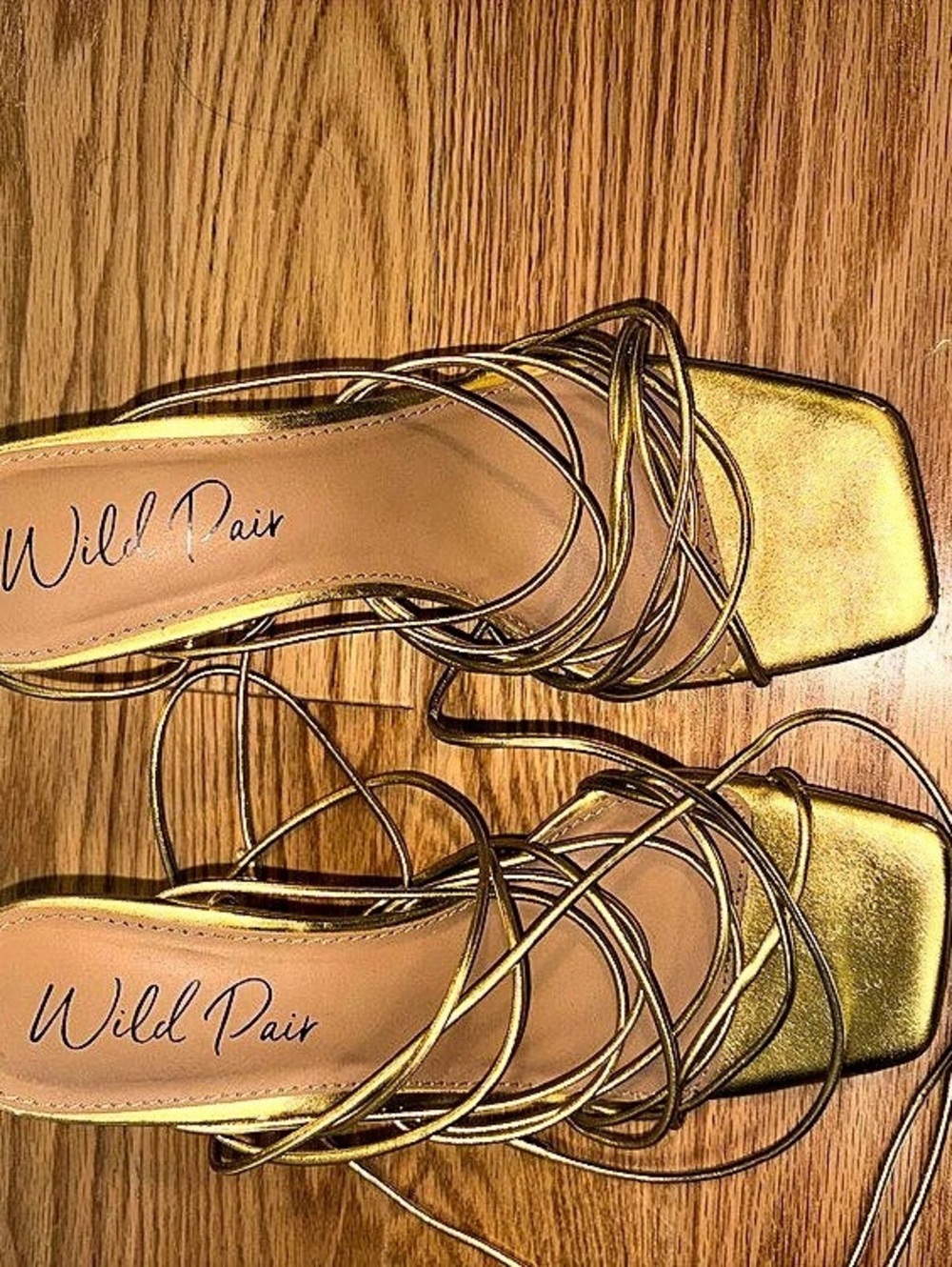 Wild Pair Eross Lace-Up High Heel Dress Sandals Gold US 7.5